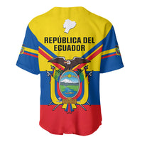 Ecuador baseball jersey, yellow back with “Republica del Ecuador” and coat of arms, blue sleeves