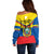 Ecuador Off Shoulder Sweater Ecuadorian Coat Of Arms Yellow Version - Wonder Print Shop