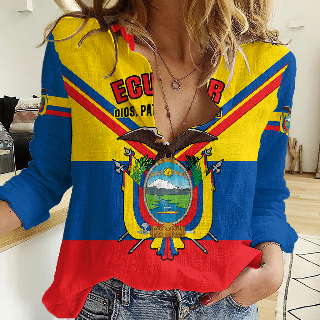 Ecuador Women Casual Shirt Ecuadorian Coat Of Arms Yellow Version - Wonder Print Shop