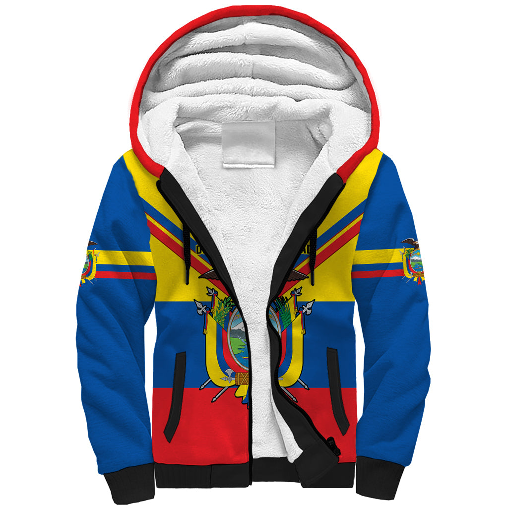 Personalised Ecuador Sherpa Hoodie Ecuadorian Coat Of Arms Yellow Version - Wonder Print Shop