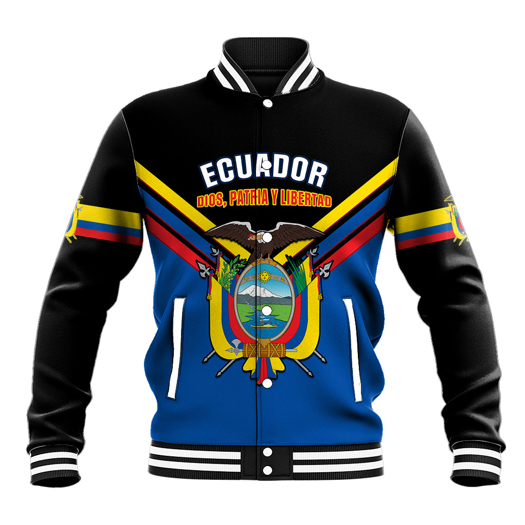 Ecuador Baseball Jacket Ecuadorian Coat Of Arms Black Version - Wonder Print Shop