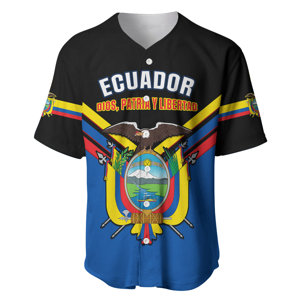 Ecuador Baseball Jersey Ecuadorian Coat Of Arms Black Version - Wonder Print Shop