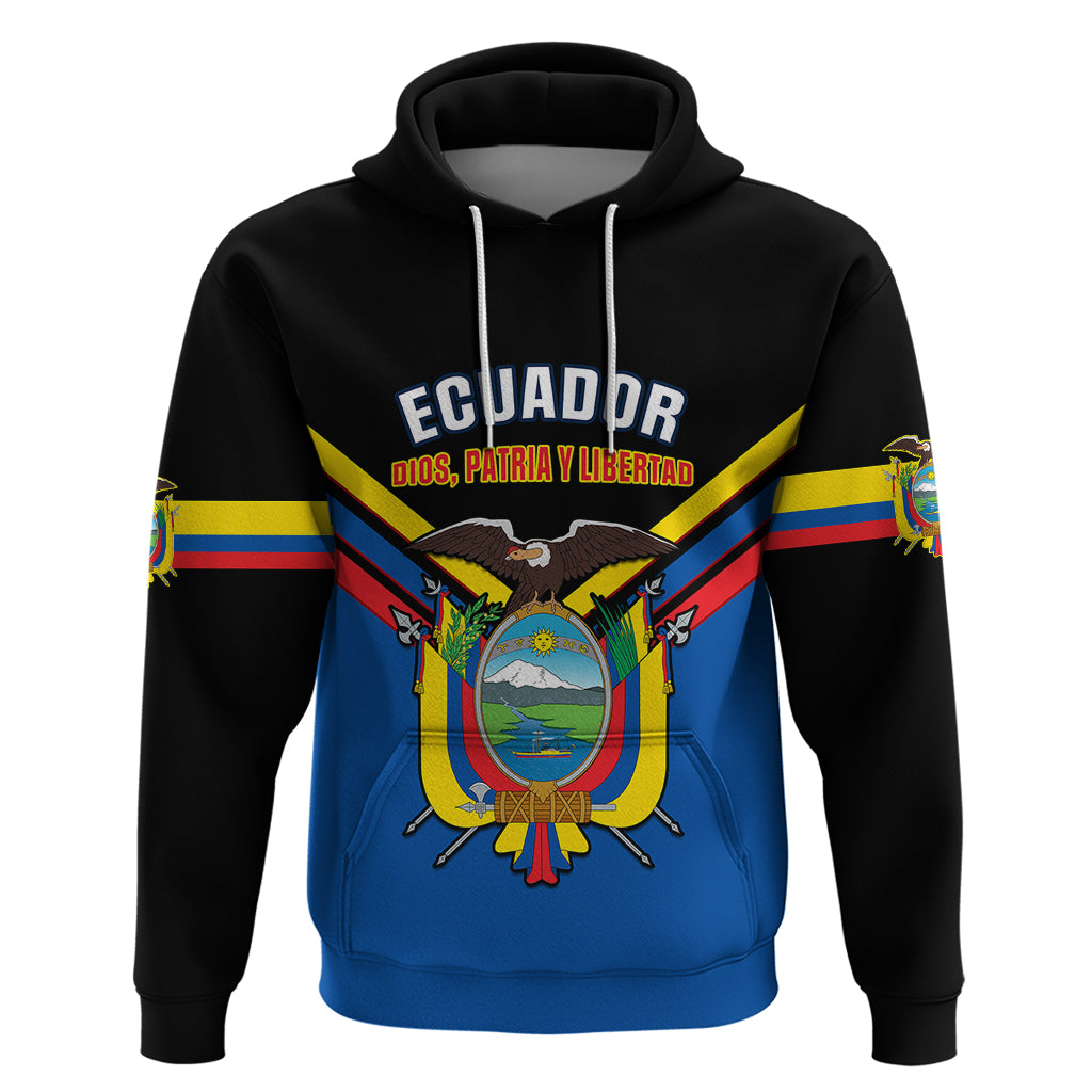 Personalised Ecuador Hoodie Ecuadorian Coat Of Arms Black Version - Wonder Print Shop