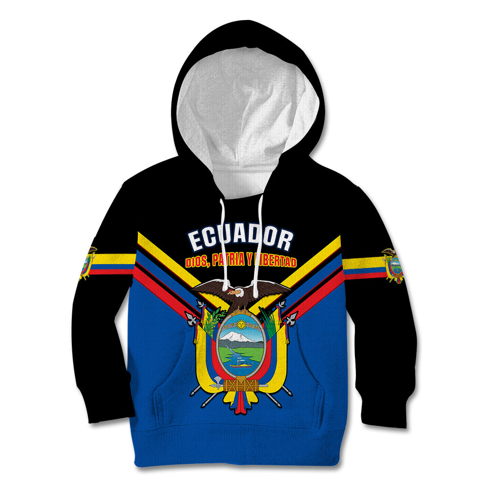 Personalised Ecuador Kid Hoodie Ecuadorian Coat Of Arms Black Version - Wonder Print Shop