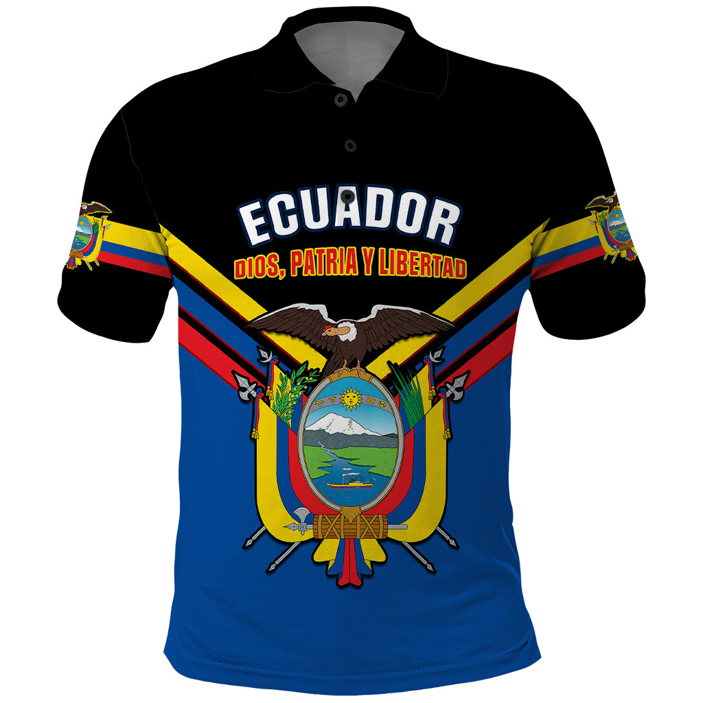 Personalised Ecuador Polo Shirt Ecuadorian Coat Of Arms Black Version - Wonder Print Shop