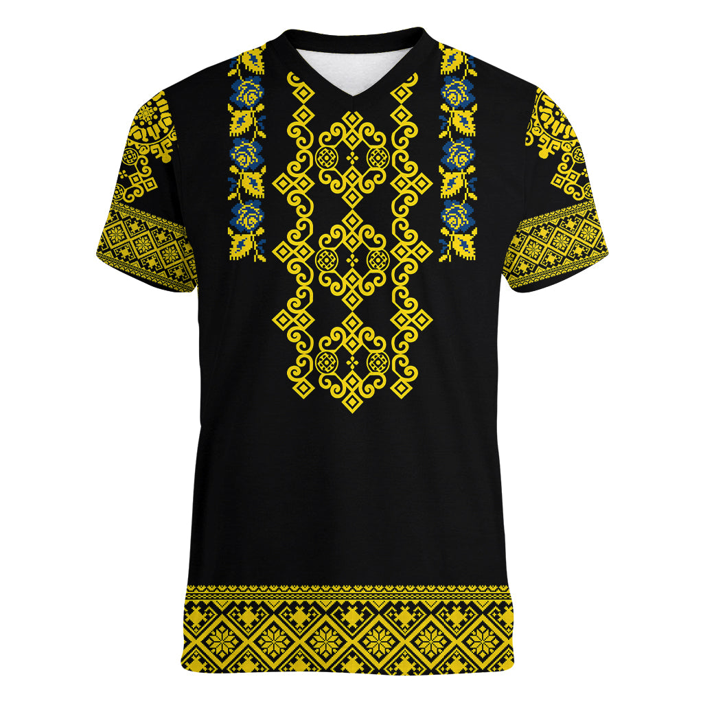 personalised-ukraine-women-v-neck-t-shirt-black-ukrainian-folk-pattern