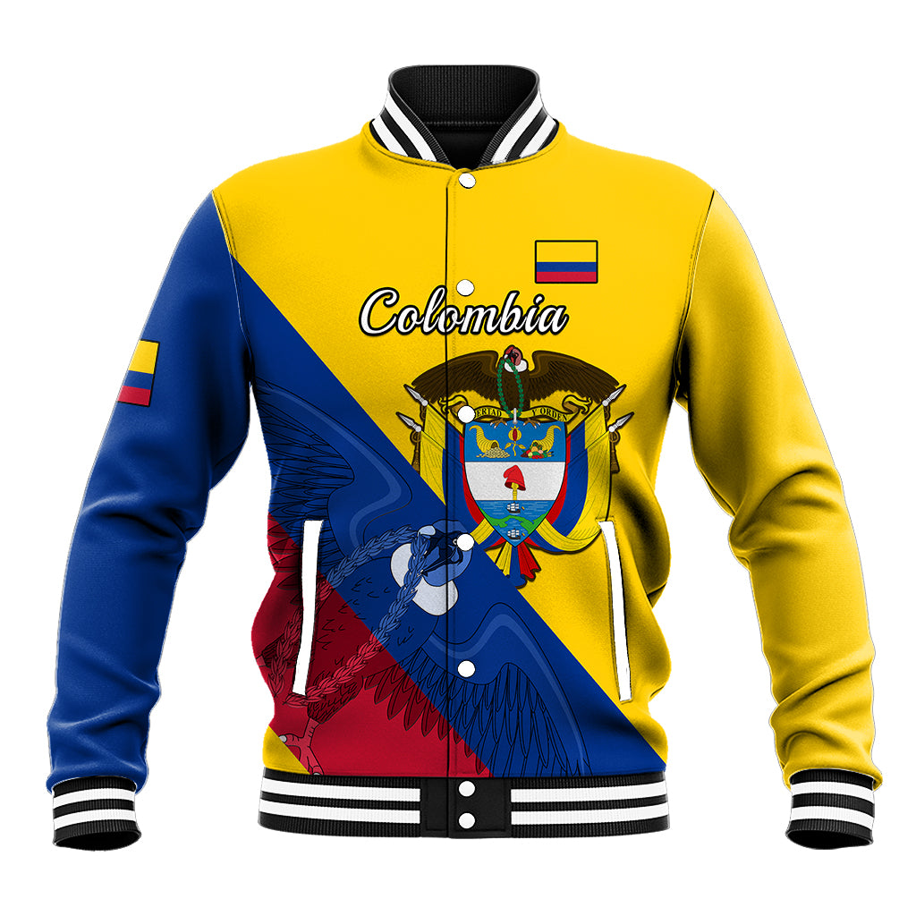 Personalised Colombia Baseball Jacket Colombian Coat Of Arms With Andean Condor - Wonder Print Shop