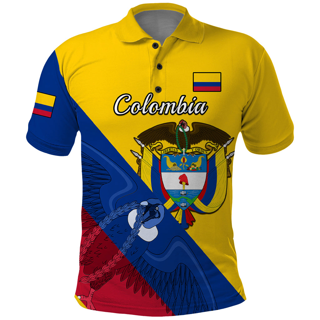 Personalised Colombia Polo Shirt Colombian Coat Of Arms With Andean Condor - Wonder Print Shop