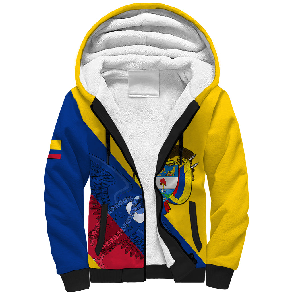 Personalised Colombia Sherpa Hoodie Colombian Coat Of Arms With Andean Condor - Wonder Print Shop