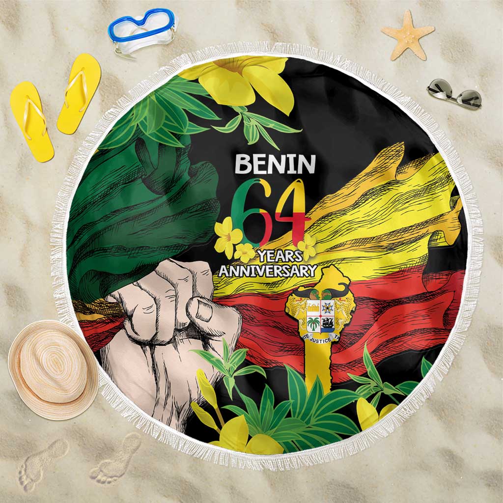 Benin National Day Beach Blanket Happy 64th Independence Anniversary Yellow Allamanda - Wonder Print Shop