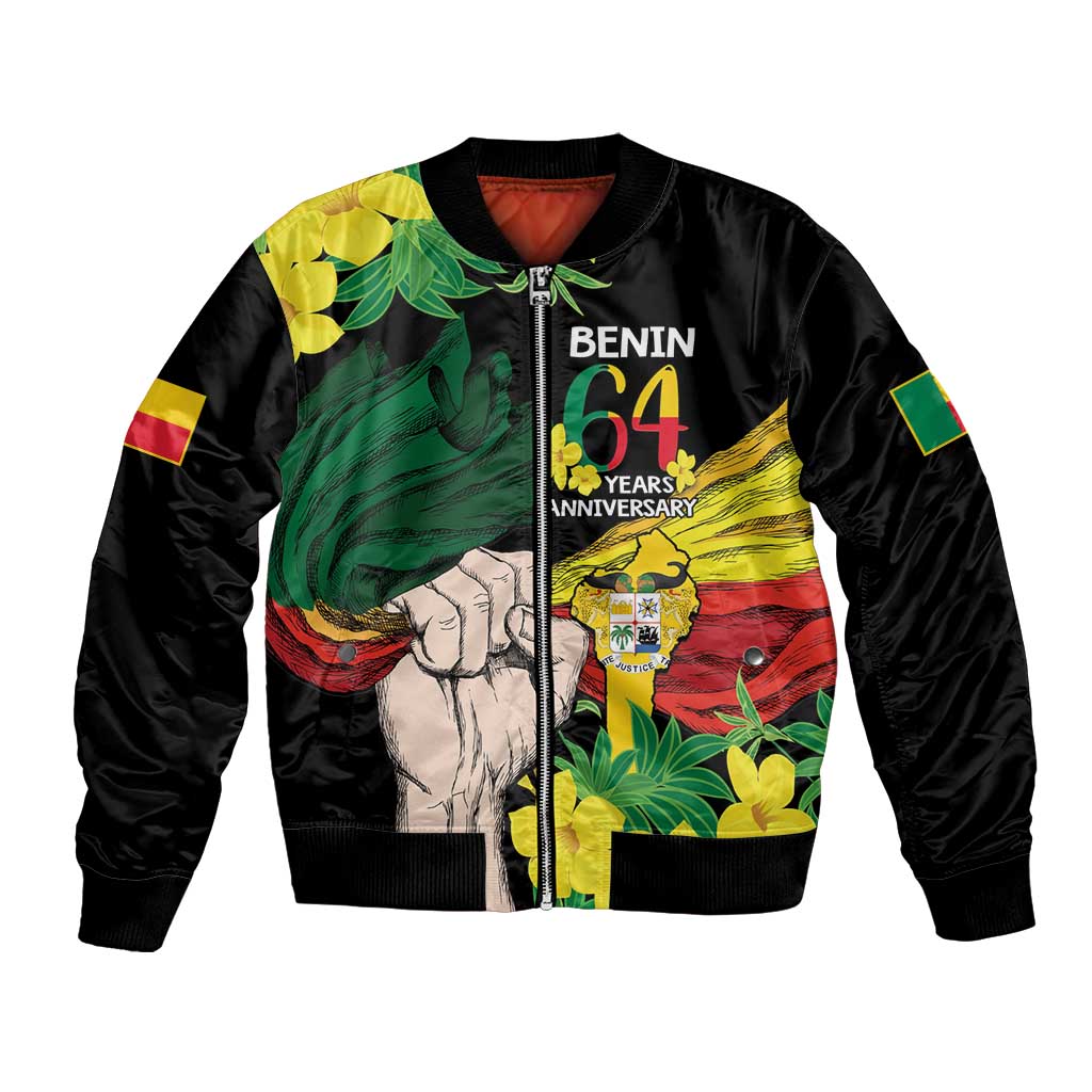 Benin National Day Bomber Jacket Happy 64th Independence Anniversary Yellow Allamanda - Wonder Print Shop