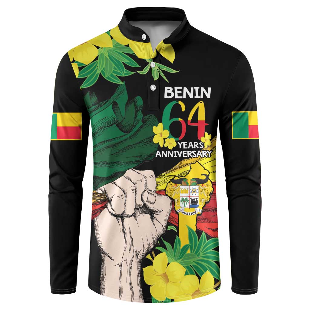 Benin National Day Button Sweatshirt Happy 64th Independence Anniversary Yellow Allamanda - Wonder Print Shop