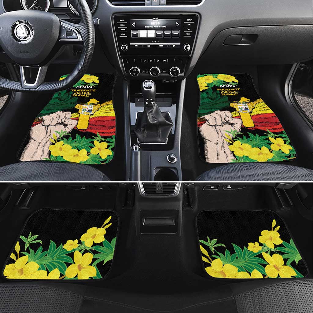 Benin National Day Car Mats Happy 64th Independence Anniversary Yellow Allamanda - Wonder Print Shop