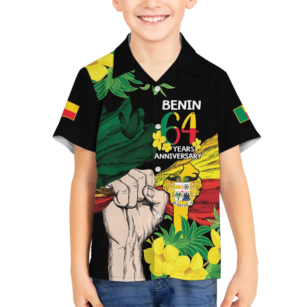 Benin National Day Kid Hawaiian Shirt Happy 64th Independence Anniversary Yellow Allamanda - Wonder Print Shop