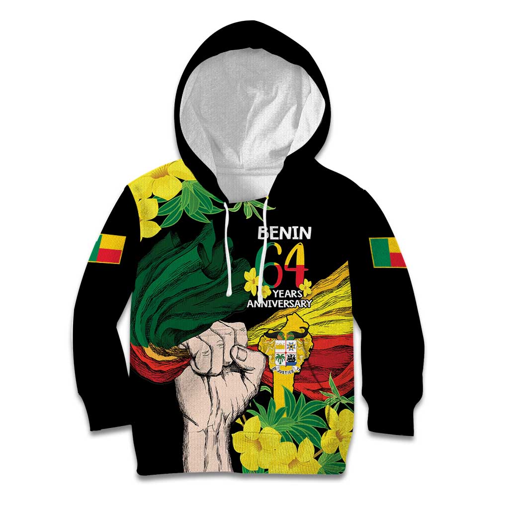 Benin National Day Kid Hoodie Happy 64th Independence Anniversary Yellow Allamanda - Wonder Print Shop