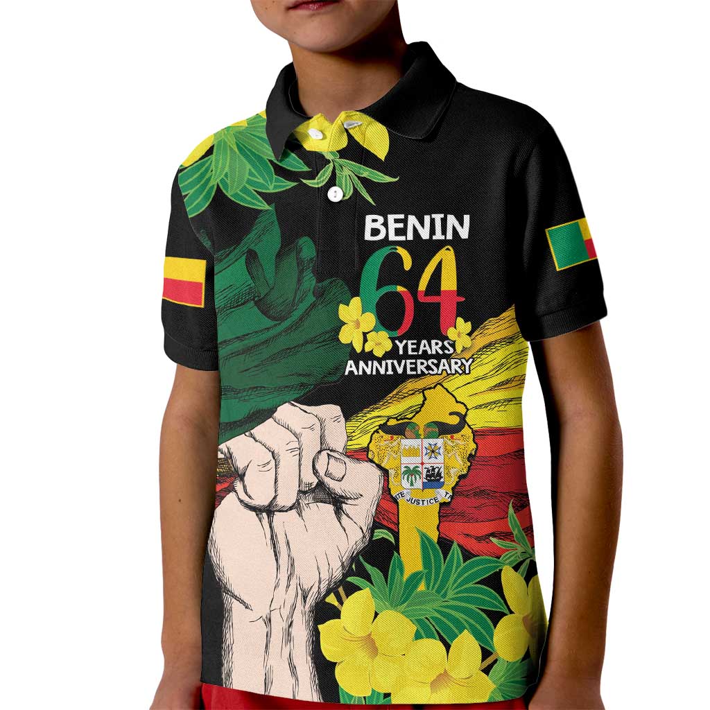 Benin National Day Kid Polo Shirt Happy 64th Independence Anniversary Yellow Allamanda - Wonder Print Shop