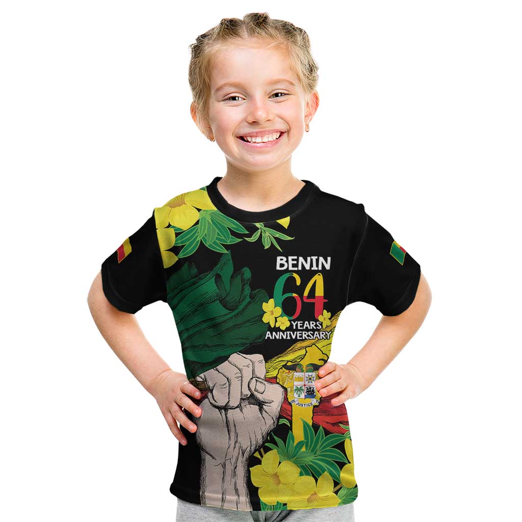 Benin National Day Kid T Shirt Happy 64th Independence Anniversary Yellow Allamanda - Wonder Print Shop