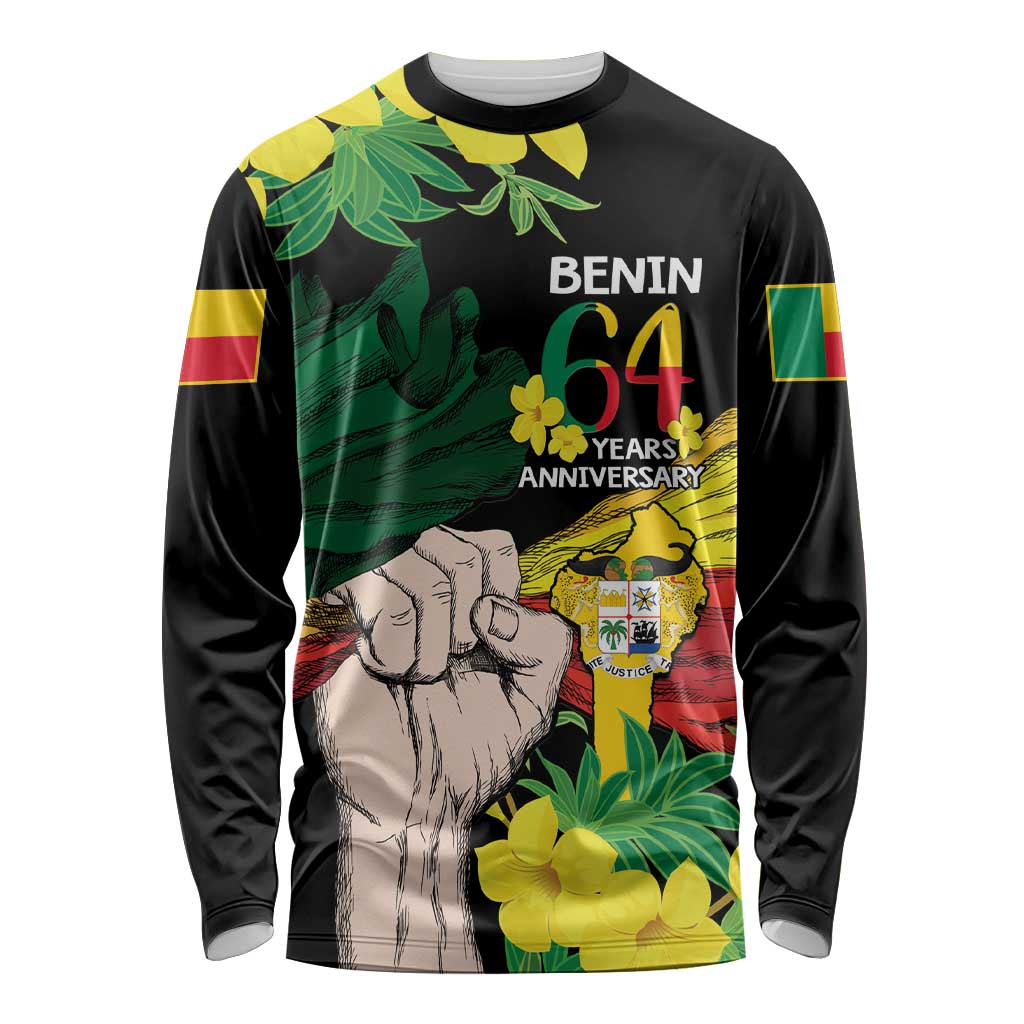 Benin National Day Long Sleeve Shirt Happy 64th Independence Anniversary Yellow Allamanda - Wonder Print Shop