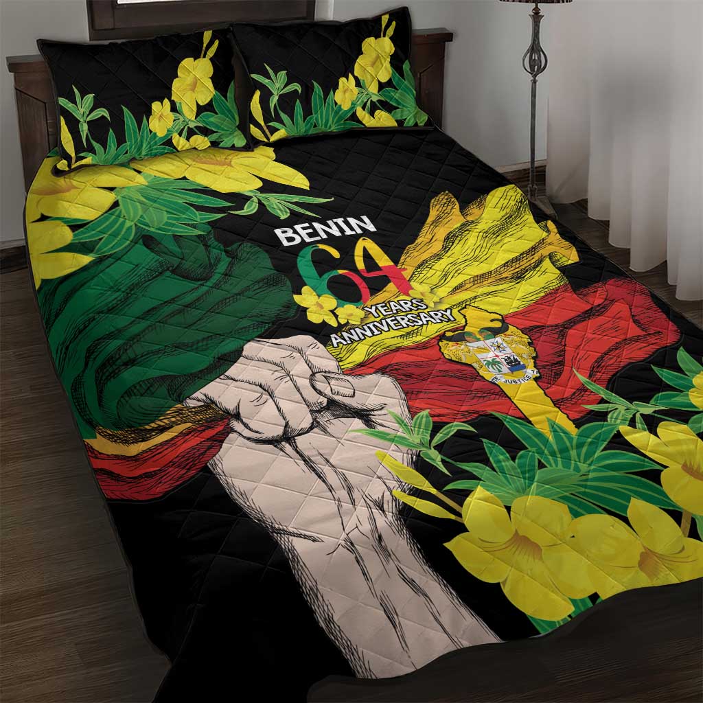 Benin National Day Quilt Bed Set Happy 64th Independence Anniversary Yellow Allamanda - Wonder Print Shop