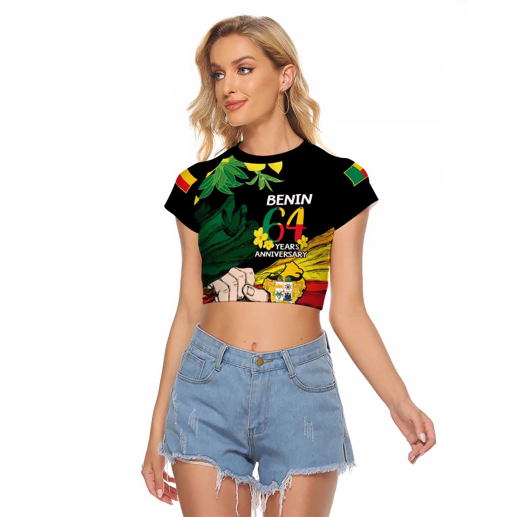 Benin National Day Raglan Cropped T Shirt Happy 64th Independence Anniversary Yellow Allamanda - Wonder Print Shop