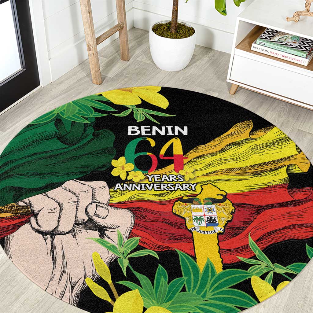 Benin National Day Round Carpet Happy 64th Independence Anniversary Yellow Allamanda