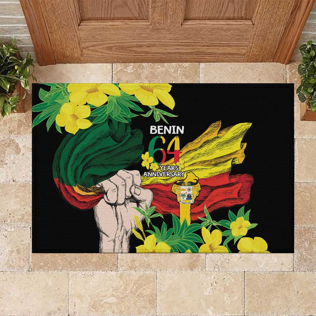 Benin National Day Rubber Doormat Happy 64th Independence Anniversary Yellow Allamanda - Wonder Print Shop