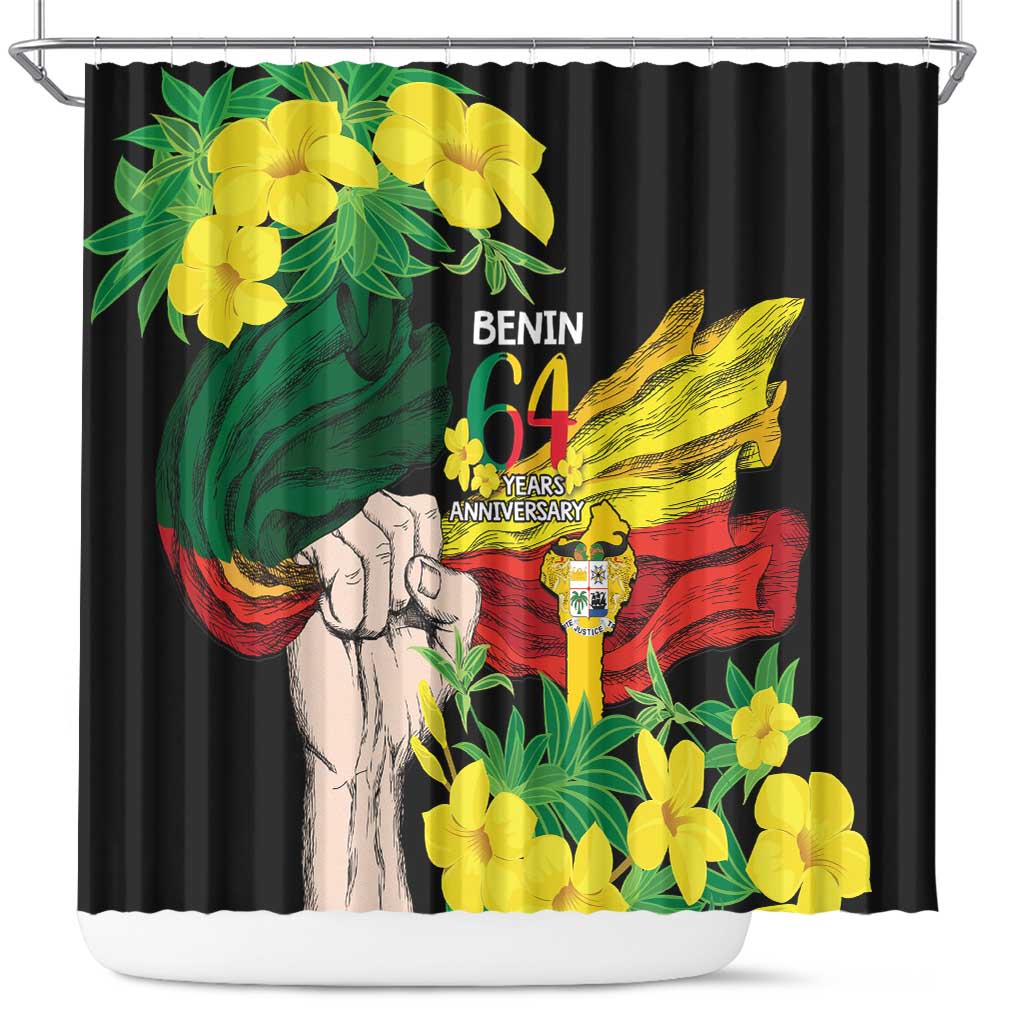 Benin National Day Shower Curtain Happy 64th Independence Anniversary Yellow Allamanda