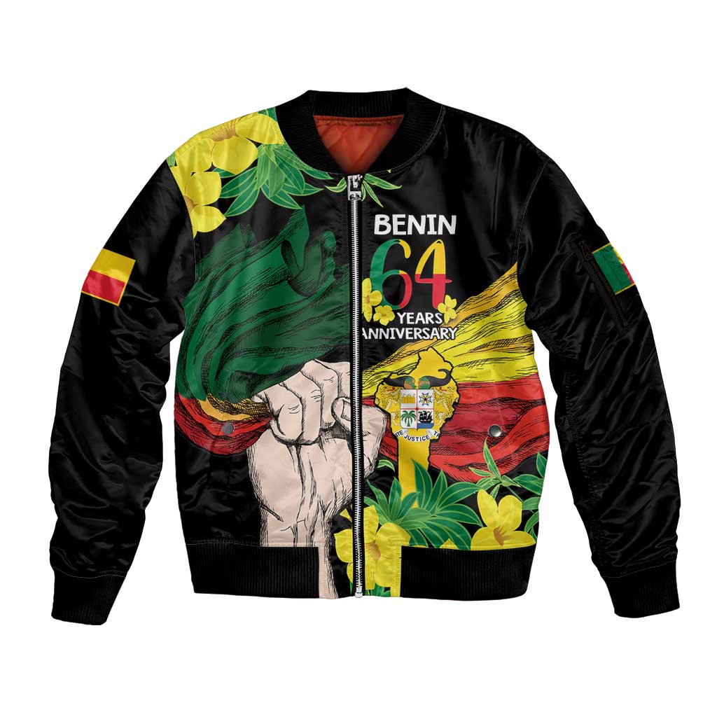 Benin National Day Sleeve Zip Bomber Jacket Happy 64th Independence Anniversary Yellow Allamanda - Wonder Print Shop