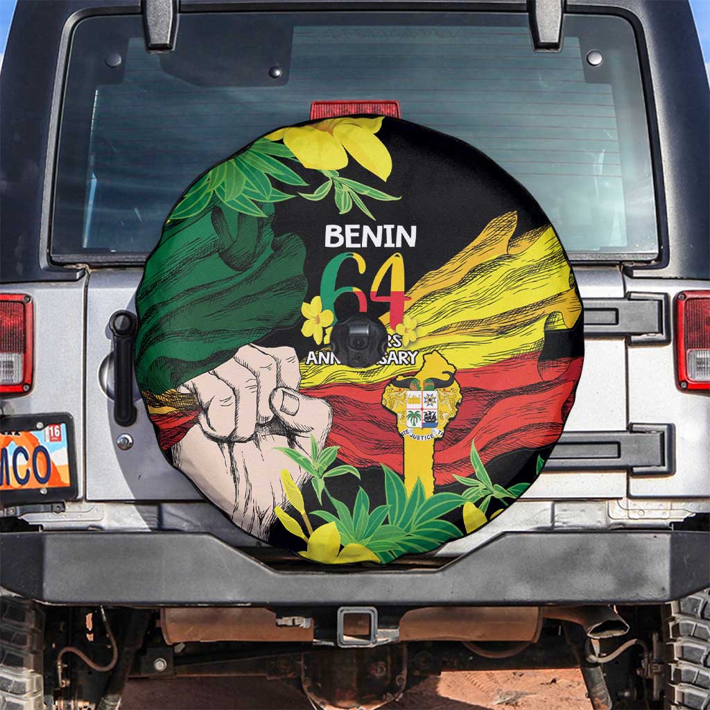 Benin National Day Spare Tire Cover Happy 64th Independence Anniversary Yellow Allamanda - Wonder Print Shop