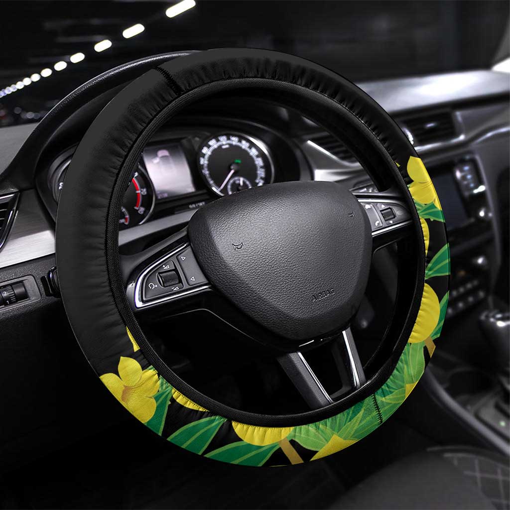 Benin National Day Steering Wheel Cover Happy 64th Independence Anniversary Yellow Allamanda - Wonder Print Shop