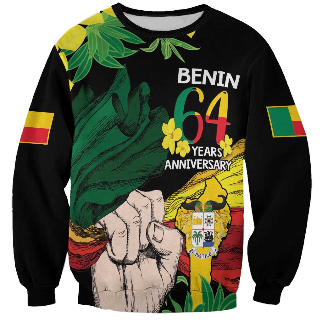 Black unisex sweatshirt with Benin 64 years anniversary front graphic