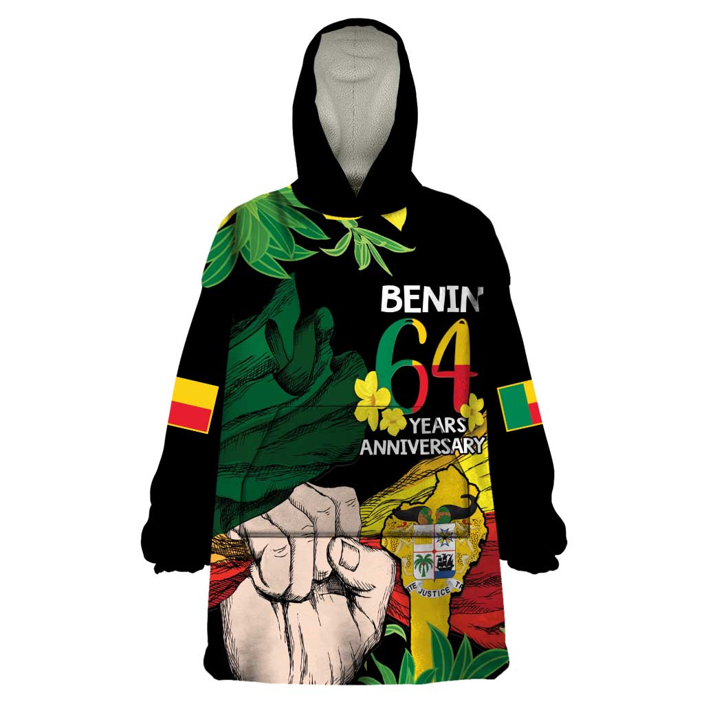 Benin National Day Wearable Blanket Hoodie Happy 64th Independence Anniversary Yellow Allamanda - Wonder Print Shop