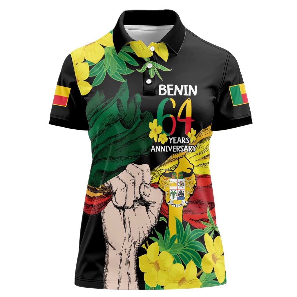 Benin National Day Women Polo Shirt Happy 64th Independence Anniversary Yellow Allamanda - Wonder Print Shop