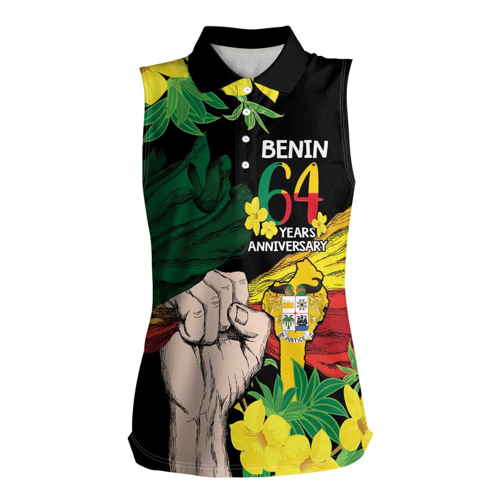 Benin National Day Women Sleeveless Polo Shirt Happy 64th Independence Anniversary Yellow Allamanda - Wonder Print Shop