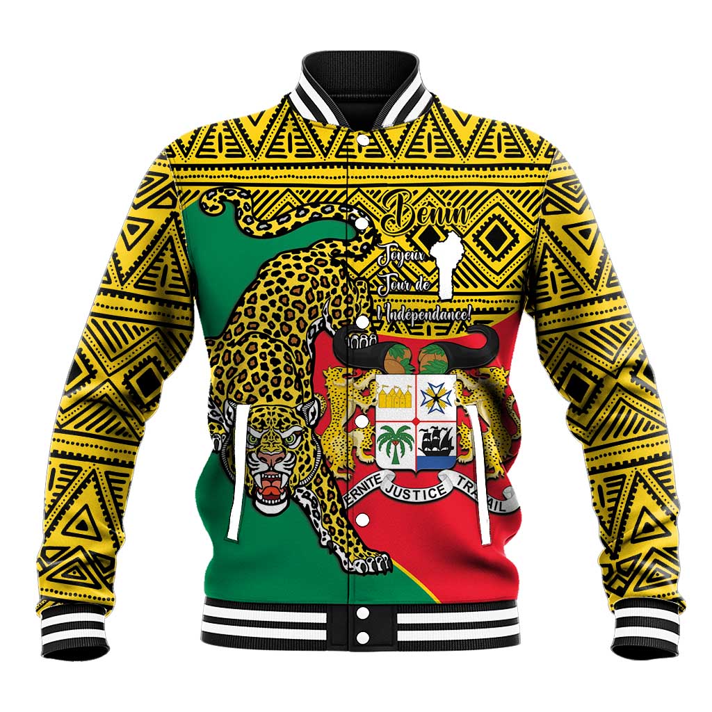 Personalised Benin National Day Baseball Jacket Coat Of Arms With Leopard African Pattern - Wonder Print Shop