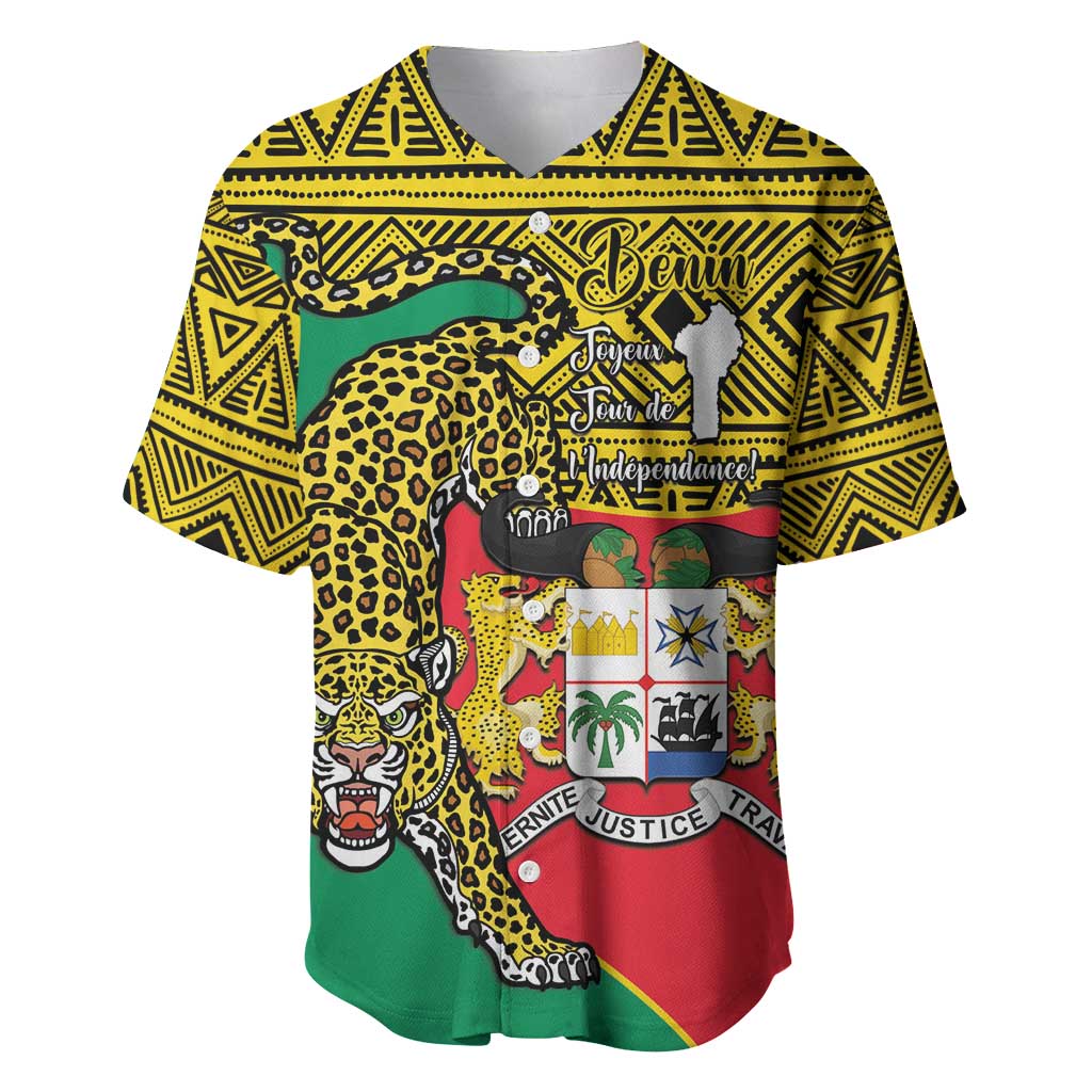 Personalised Benin National Day Baseball Jersey Coat Of Arms With Leopard African Pattern - Wonder Print Shop