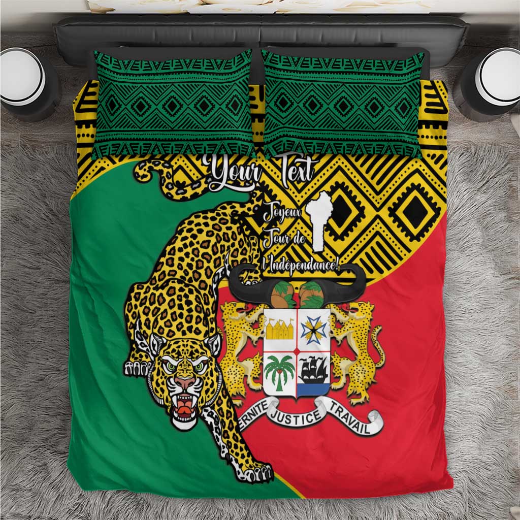 Green red yellow bedding set with leopard coat of arms and patterned border