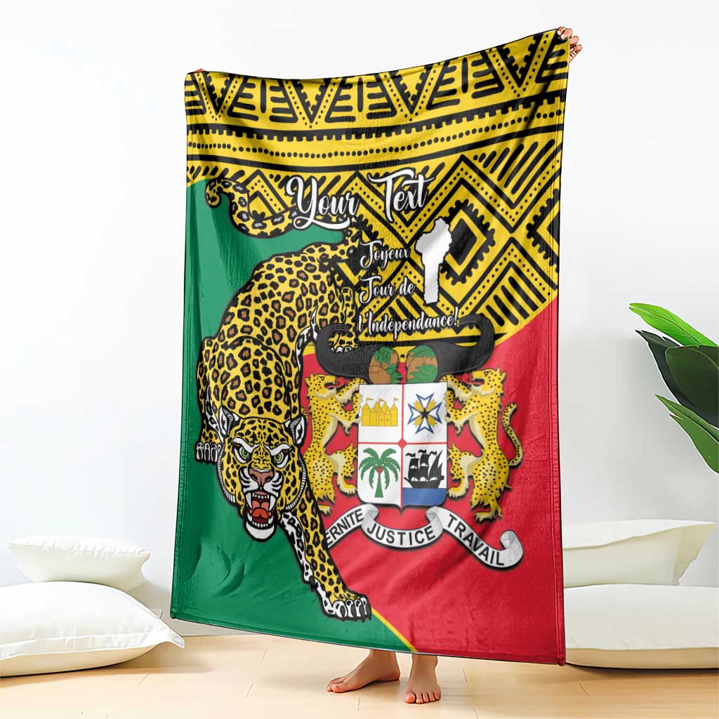 Benin leopard coat-of-arms blanket, green base with red panel and yellow border.