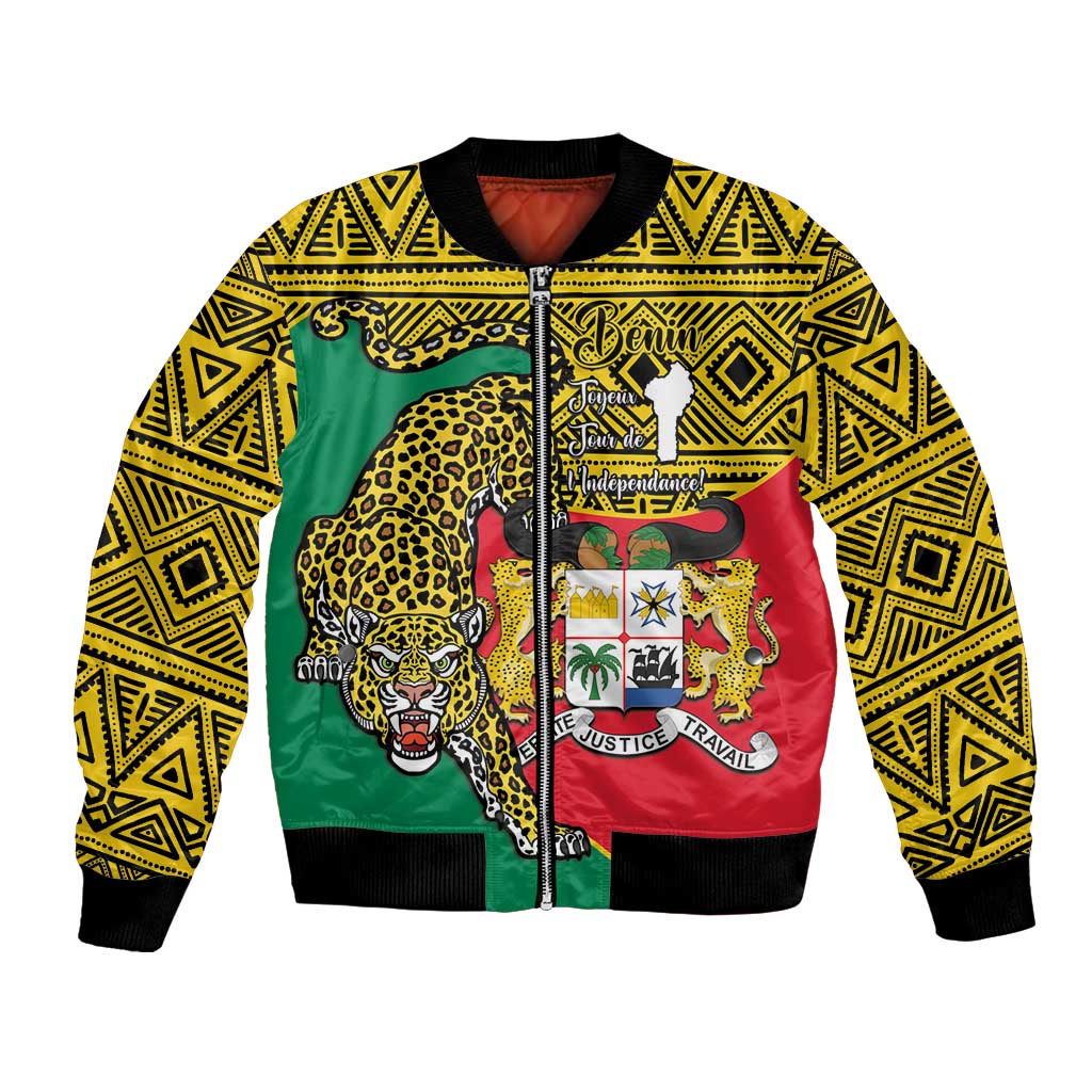 Personalised Benin National Day Bomber Jacket Coat Of Arms With Leopard African Pattern - Wonder Print Shop