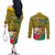 Personalised Benin National Day Couples Matching Off The Shoulder Long Sleeve Dress and Long Sleeve Button Shirt Coat Of Arms With Leopard African Pattern