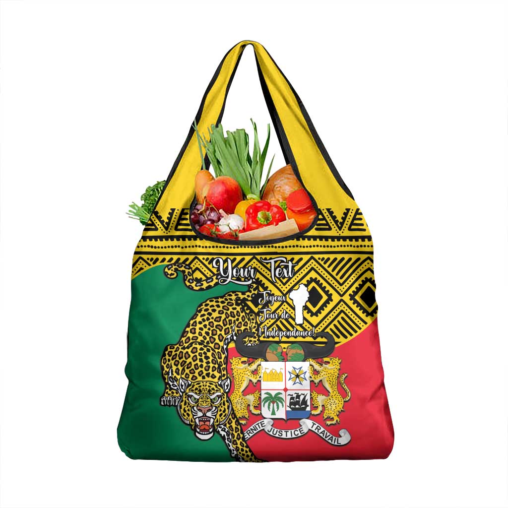 Personalised Benin National Day Grocery Bag Coat Of Arms With Leopard African Pattern