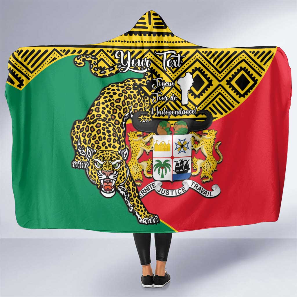 Personalised Benin National Day Hooded Blanket Coat Of Arms With Leopard African Pattern