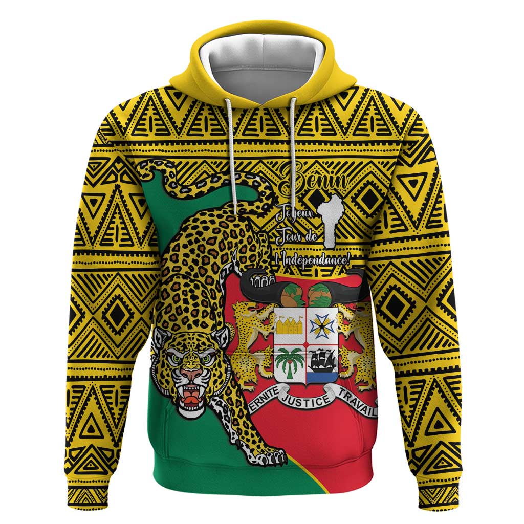 Personalised Benin National Day Hoodie Coat Of Arms With Leopard African Pattern - Wonder Print Shop