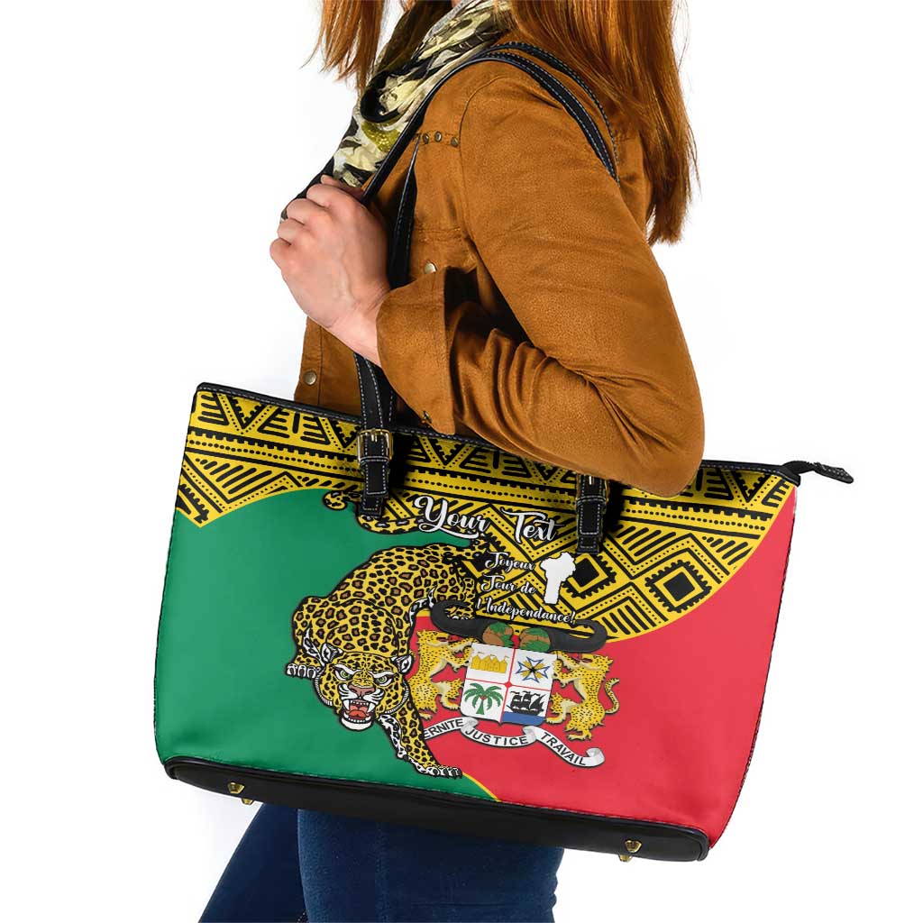 Personalised Benin National Day Leather Tote Bag Coat Of Arms With Leopard African Pattern - Wonder Print Shop