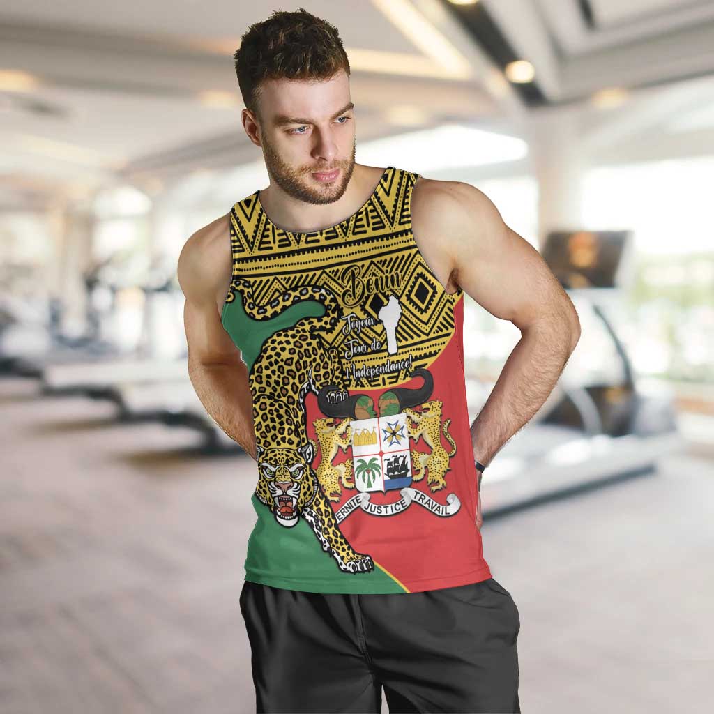 Personalised Benin National Day Men Tank Top Coat Of Arms With Leopard African Pattern - Wonder Print Shop