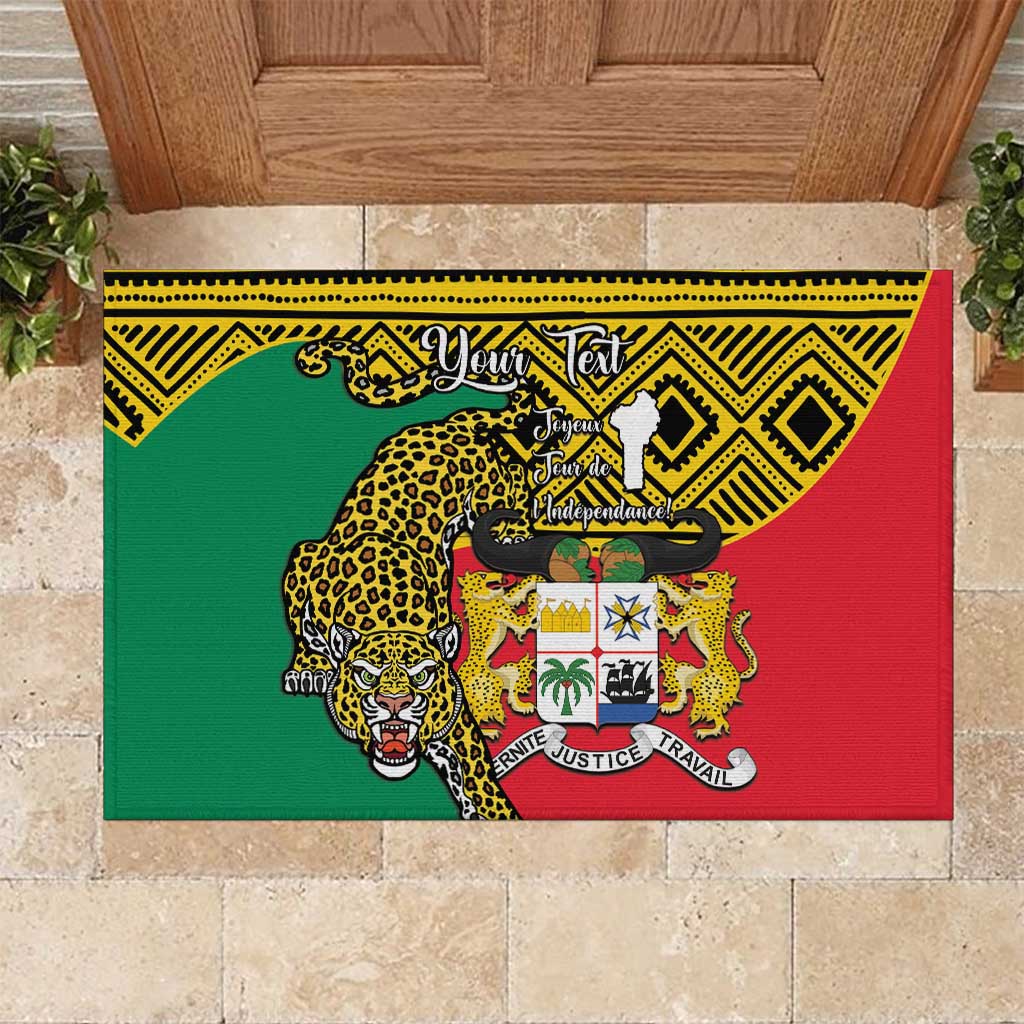 Personalised Benin National Day Rubber Doormat Coat Of Arms With Leopard African Pattern - Wonder Print Shop