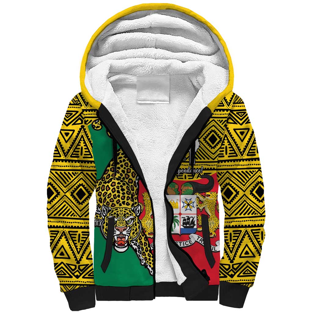 Personalised Benin National Day Sherpa Hoodie Coat Of Arms With Leopard African Pattern - Wonder Print Shop