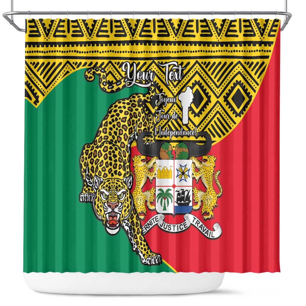 Personalised Benin National Day Shower Curtain Coat Of Arms With Leopard African Pattern