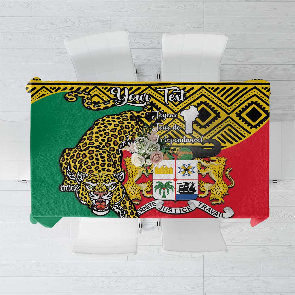 Benin-themed tablecloth with leopard national emblem, green red yellow graphic border
