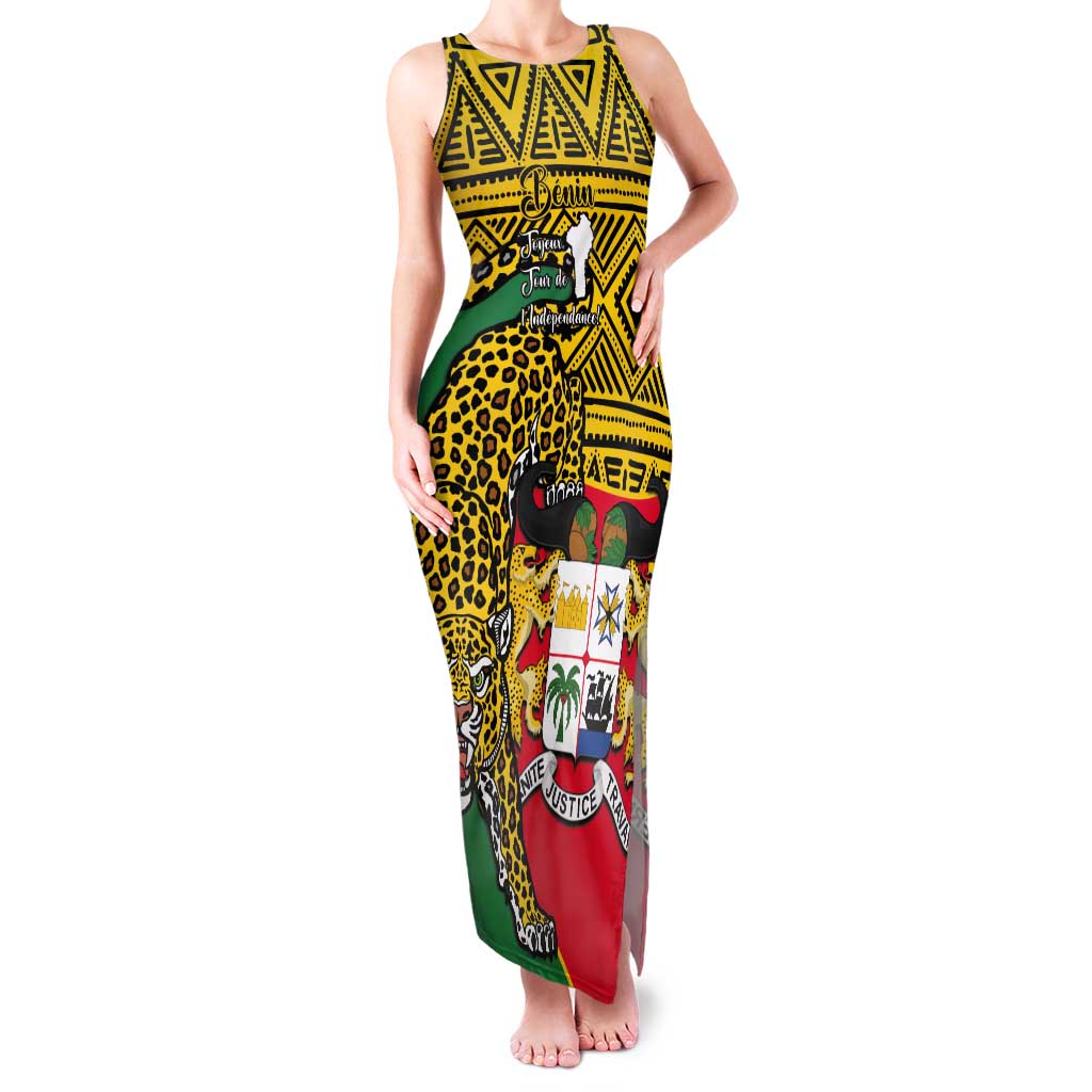 Personalised Benin National Day Tank Maxi Dress Coat Of Arms With Leopard African Pattern